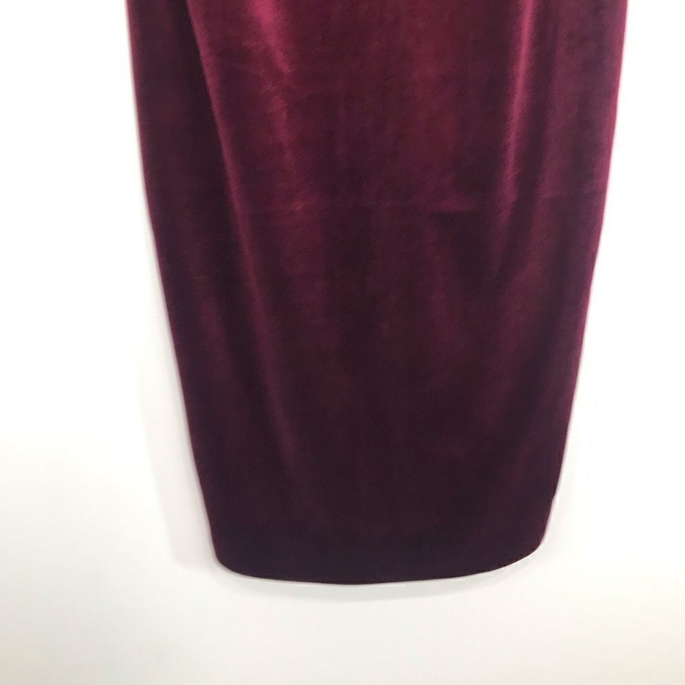 Express Wine Red Strapless Sweetheart Velour Holiday Pencil Dress - Picture 8 of 16